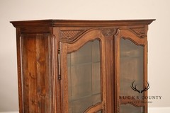 French Country Louis XV Style Vintage Oak China Display Cabinet