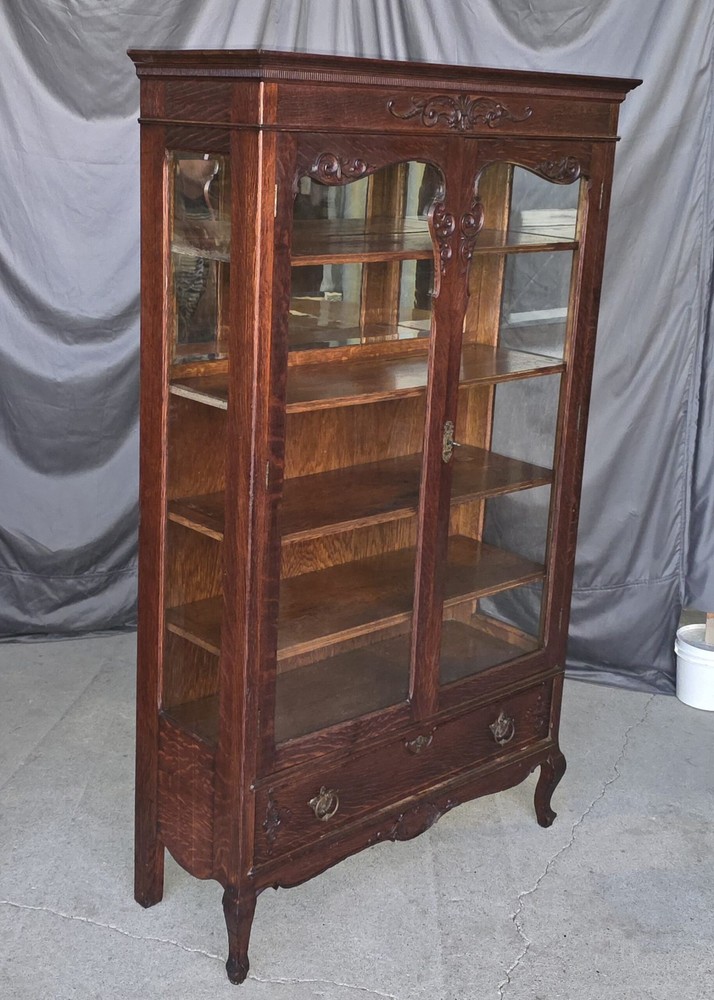 Antique Fancy Oak China Cabinet double door