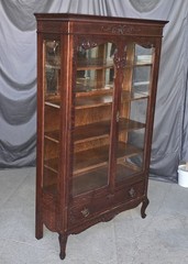 Antique Fancy Oak China Cabinet double door
