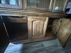 Two Piece Vintage China Cabinet Set Brown Glossy Finish