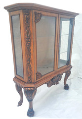 Antique Oak Display China Cabinet Display Hutch with Claw Feet & Ornate Carving