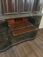 Union National Fine Furniture Black Enamel Oriental Lighted China Cabinet