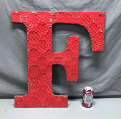 Decorative Salvage Large Tin Ceiling 24″ Red Metal F VTG Letter Old 311-25B