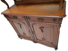 French Louis XV Oak Display China Cabinet Display Hutch with Beveled Glass 1900s