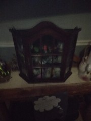Antique Wood Wall Mountable 3 shelf Curio Cabinet With Glass Windows