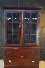 Mid Century Mahogany Stepback China Display Cabinet Hutch Bookcase 68″