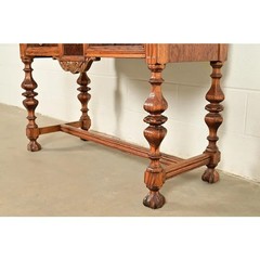 Early Romweber Antique English Jacobean Carved Oak Bar Cabinet, Circa 1900