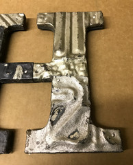 Decorative Salvaged Tin Ceiling 8″ Patchwork Shabby Silver Letter U Old 217-26B