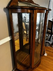 Brown Curved Glass Wood Curio Cabinet, Freestanding 2 Hinged Lockable Doors