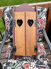 Vintage Wood Wall Mount Cabinet with Heart Cut Outs On Doors Country Farm 27”