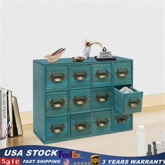 12 Drawers Vintage Tabletop Apothecary Storage Box Library Card Catalog Cabinet