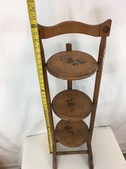 Vtg Antique Hand Made Crafted Solid Wood 3 Tier Tole Painted Pie Display Stand