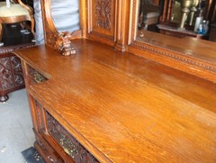 Antique Highly Carved Victorian Oak Sideboard – original finish