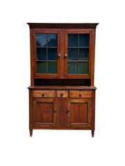antique sheraton dutch cupboard step back cabinet 2pc softwood country farm