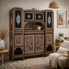 Antique Living Room Cabinet Ethnic Rino Galbiati XX Century Original