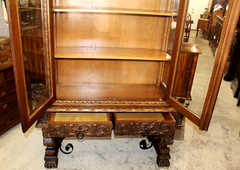 French Antique Oak Wood Renaissance Display Cabinet With 2 Shelf