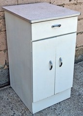 Vintage Old Mid Century Retro Atomic Era Metal Steel Kitchen Cabinet Formica Top