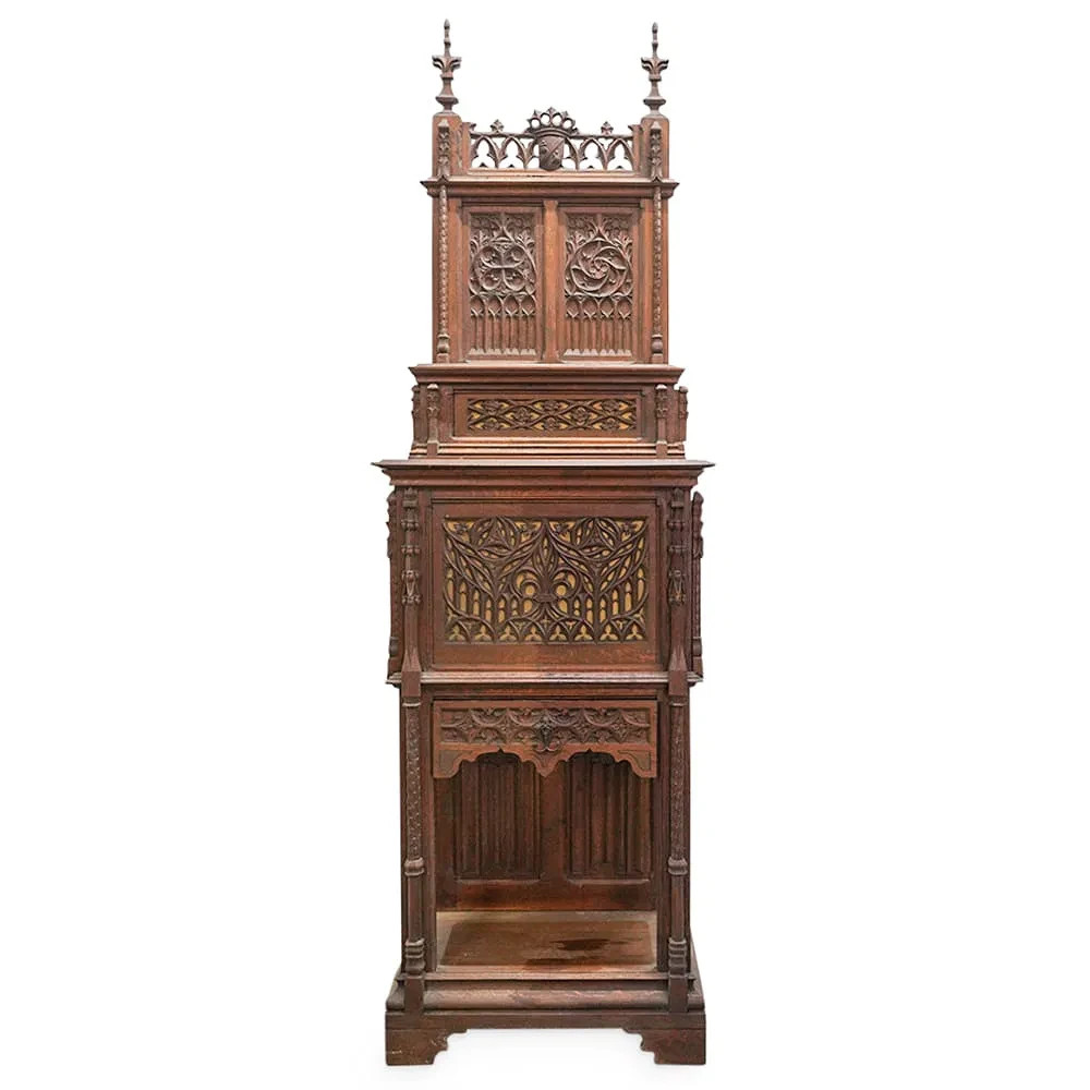 19th Century French Gothic Revival Two Tiered Tall Cabinet 93 H