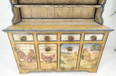 Rare Phenomenal Solid Teak Country Paint Decorated Painted Farm Style Cupboard