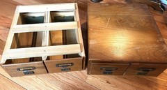 Antique Wooden 4 Drawers Library Index Card Catalog 2 Sections Stacked Tabletop