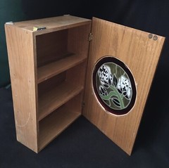 14”x9.5”x4” Wooden Hanging Medicine Cabinet with Painted Glass Front Shelves