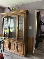 Two Piece Vintage China Cabinet Set Brown Glossy Finish