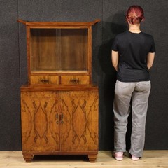 Italian vitrine art deco style display cabinet bookcase in wood 20th century