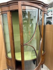 Exquisite Edwardian display cabinet with original bowed glass door and sides