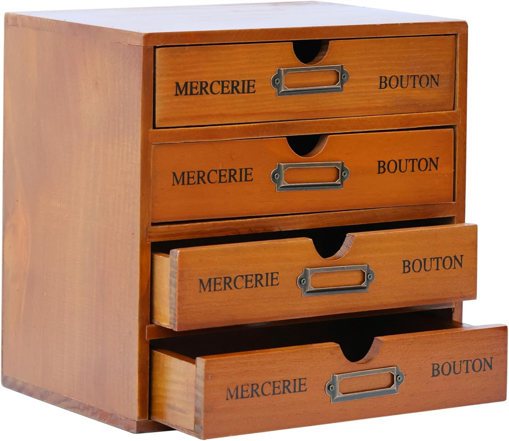 Stackable Apothecary Cabinet 4 Drawer Desk Organizer – Vintage Library Card Cata
