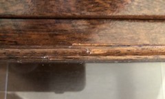 vtg Original curio Wood Walnut Color cabinet Door Inside Collectible Covered