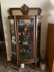 Antique Oak Bow Front China Cabinet