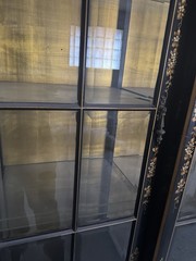 Vintage Chinoiserie Black Lacquer Breakfront Display Cabinet