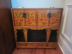 Antique Chinese Cabinet Armoire Lacquer Taborate Shandong Province Kuang Hsu
