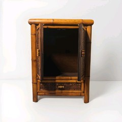 🍯Antique🍯 Honey Bamboo & Woven Rattan Cabinet 1970s