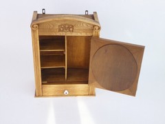 Art Deco Wooden Cabinet with Oval Mirror, Antique Carved Floral Apothecary