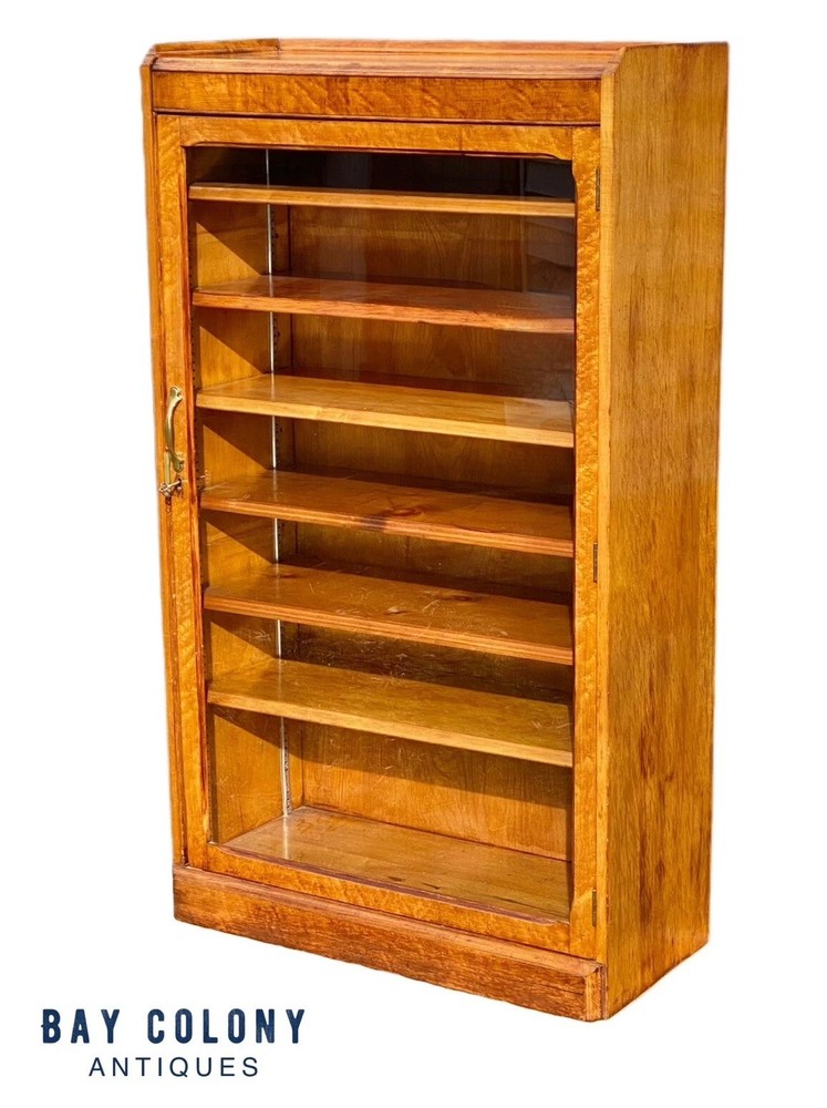 Antique Victorian Bookcase / China Cabinet With Glass Door – Birds Eye Maple