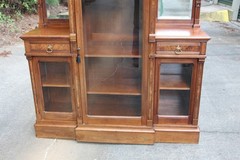Unusual Walnut Victorian Triple Door Bookcase Display Cabinet Server ~ Ca.1880