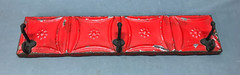 Vintage Decorative Salvaged Red 23″ Tin Ceiling Metal 3 Hook Rack Old 148-25B
