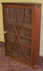 ANTIQUE QUEEN ANNE PERIOD WALL HUNG CORNER CABINET WITH TWELVE LIGHTED DOOR