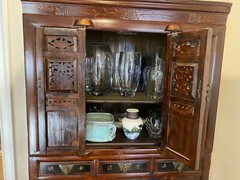 19th Century Two-Part Chinese Elmwood Kitchen Cabinet, Pantry Or Cupboard 