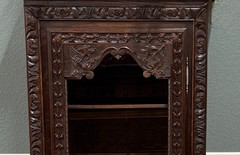Antique French Breton Bookcase Armoire Linen Cab Wavy Glass Carved Chestnut 19th