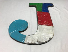 Decorative Salvaged Tin Ceiling 17″ Patchwork Mix Color Metal Letter J 1602-23B