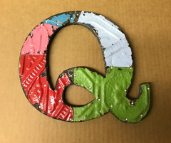 Decorative Salvaged Tin Ceiling 8″ Patchwork Mix Color Letter Q Metal 162-26B
