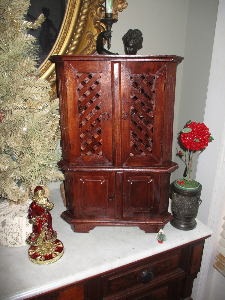 Antique Rare Early American Miniature Mahogany Salesman Sample Corner Cabinet