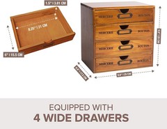 Stackable Apothecary Cabinet 4 Drawer Desk Organizer – Vintage Library Card C…
