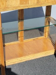 Vintage 1950s Vertically Stacked Bamboo Lowboy Display Cabinet w Two Shelves