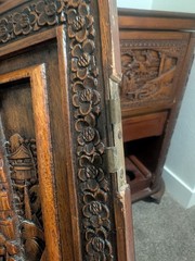 George Zee Mid Century Asian Hand Carved Teak Dry Bar Cabinet
