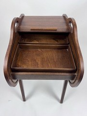 Beautiful Vintage Mid Century Modern Danish Tambour Roll Top Sewing Cabinet