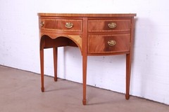Baker Furniture Federal Inlaid Mahogany and Satinwood Demilune Cabinet