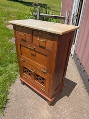 Antique Marble Top Barbers Cabinet Quarter Sawn Oak 1900s Era